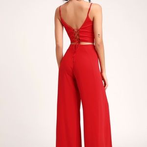 Out Tonight red two-piece jumpsuit